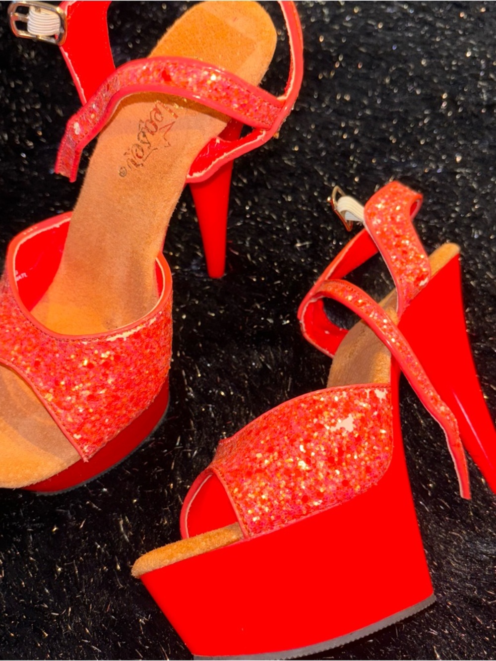 Vintage Orange Sequin Glitter Pleaser Heels
